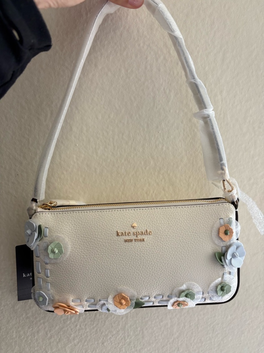 kate spade Ivory Floral Appliqué Shoulder Bag